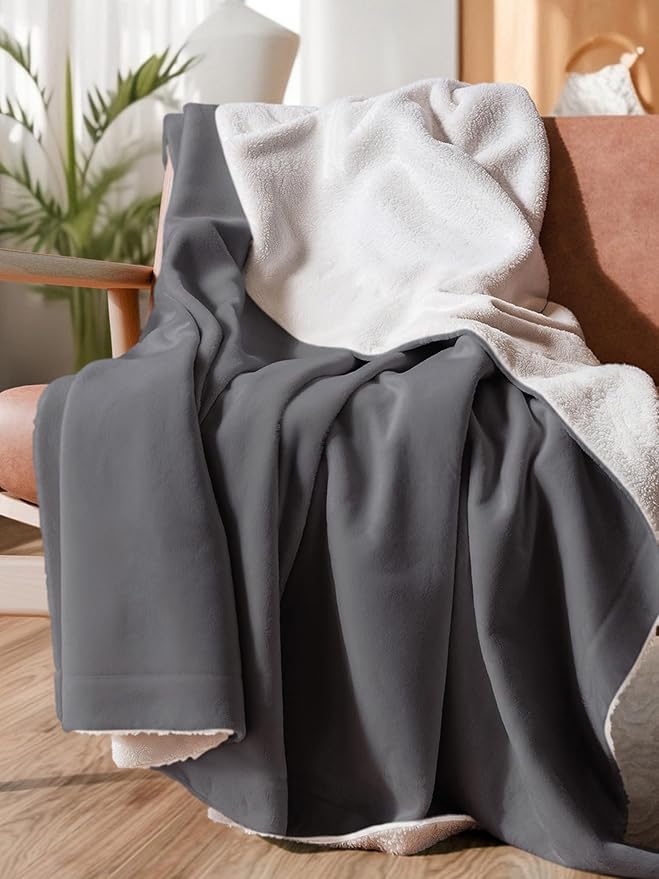 Sherpa Fleece Blanket King Size - Reversible Sherpa Fleece King Blanket - Super Soft Double Sided for Bed, Sofa, Couch - Thick, Warm, and Plush - Luxurious Bedding for Winter - Dark Grey, 90" x 108"