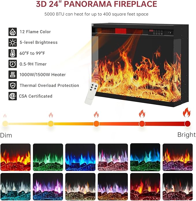oneinmil 59'' Fireplace TV Stand, 3 Sided Glass Media Entertainment Center Console Table for TVs up to 65'' with Glass Door Adjustable Flame LED Color for Living Room, Set of TV Table, White