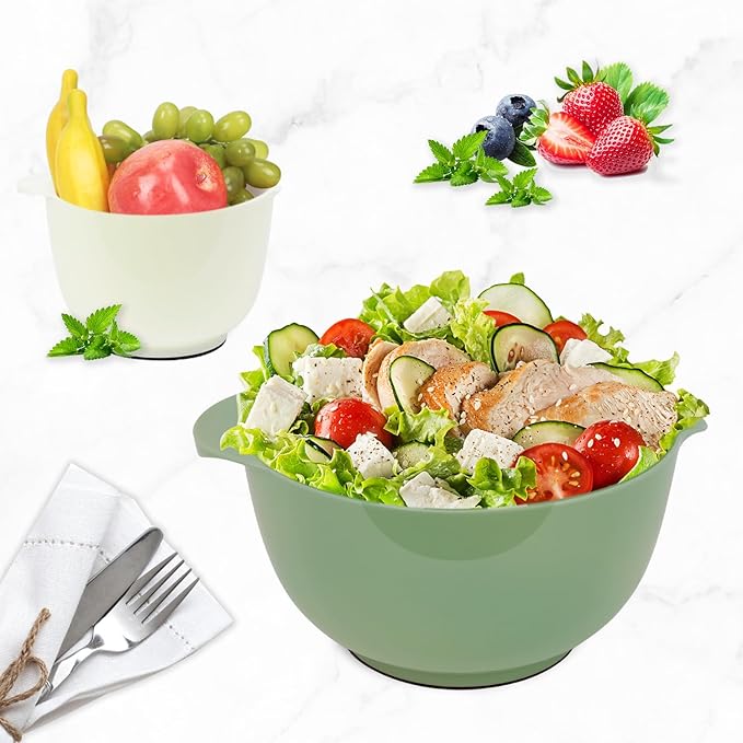 BoxedHome Classic Mixing Bowl Set, BPA Free Plastic, Microwave and Dishwasher Safe, 4.5 quarts (Army Green)