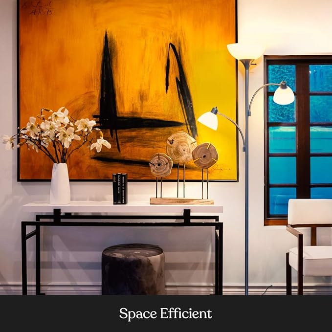 Brightech Sky Dome Double LED Floor lamp, Torchiere Super Bright Floor Lamp with 2 Reading Lamps for Living Rooms & Offices - Dimmable Tall Standing Lamp for Bedroom Reading - Tall Silver Pole