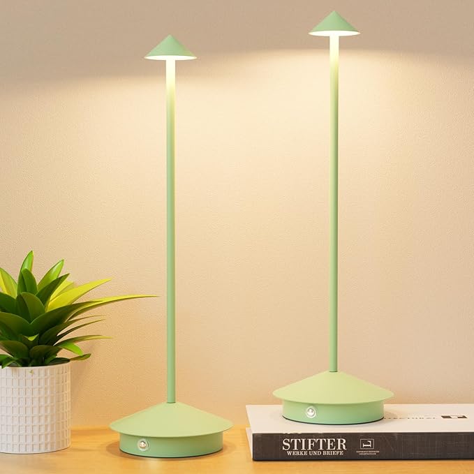 2-Pack 6000mAh Rechargeable Led Table Lamp Cordless,3000K-6000K Stepless Dimming Touch Lamps with Memory Function,IP54 Waterproof Aluminum Table Light for Outdoor/Bars/Restaurant/Patio(Green)