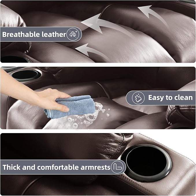 Power Lift Recliner Chair for Elderly, Electric Recliner Chairs for Adults with Massage and Heat, Cup Holders, Remote Control, USB Ports, Side Pockets, Leather (Saddle Brown)