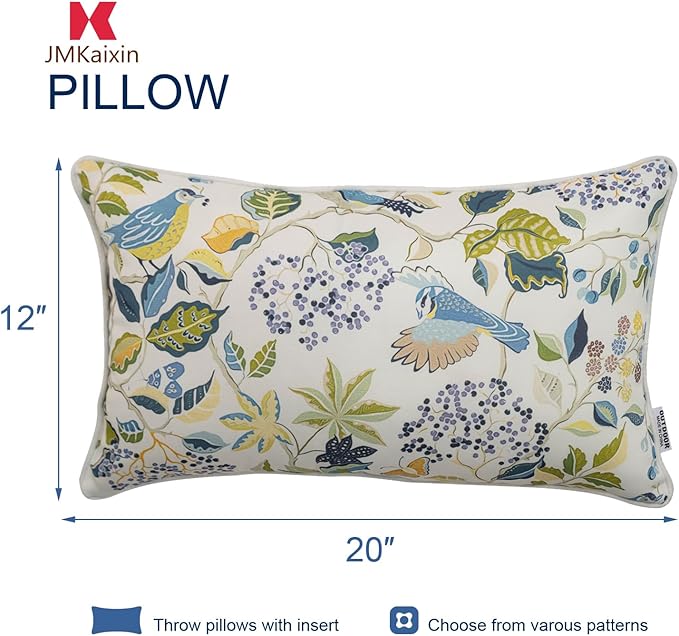 Pack of 2 Patio Lumbar Pillows, 12"x20" Fade Resistant Outdoor Waterproof Lumbar Pillow with Inners, Decorative Garden Lumbar Cushions for Home Patio Terrace Sofa Use