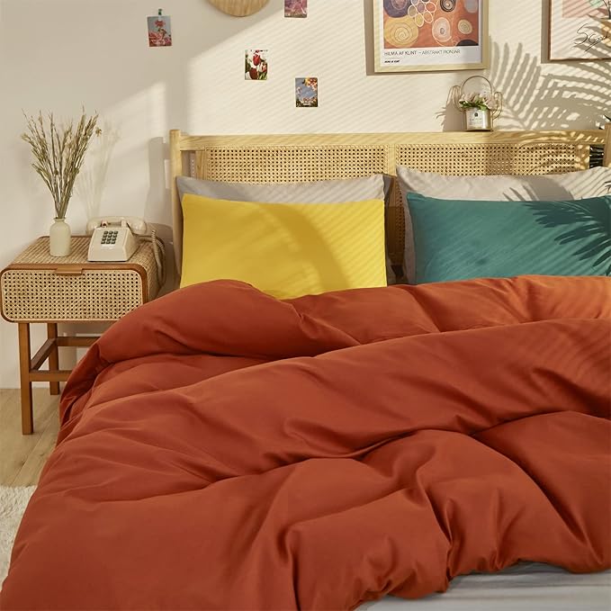 Cottonight Burnt Orange Comforter Set King Caramel Bedding Comforter Rust Soft Breathable Cotton Reddish Terracotta Blanket Quilts for Women Men King Bed