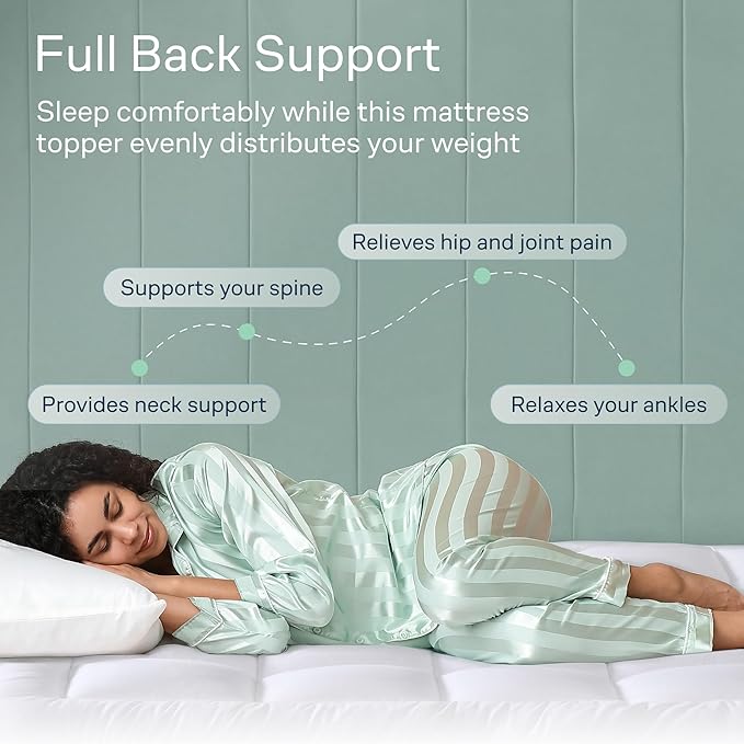 Cloud-Like Full Size Mattress Topper - 100% Cotton Top Mattress Pad for Back Pain Relief - Breathable & Naturally Cooling for Hot Sleepers