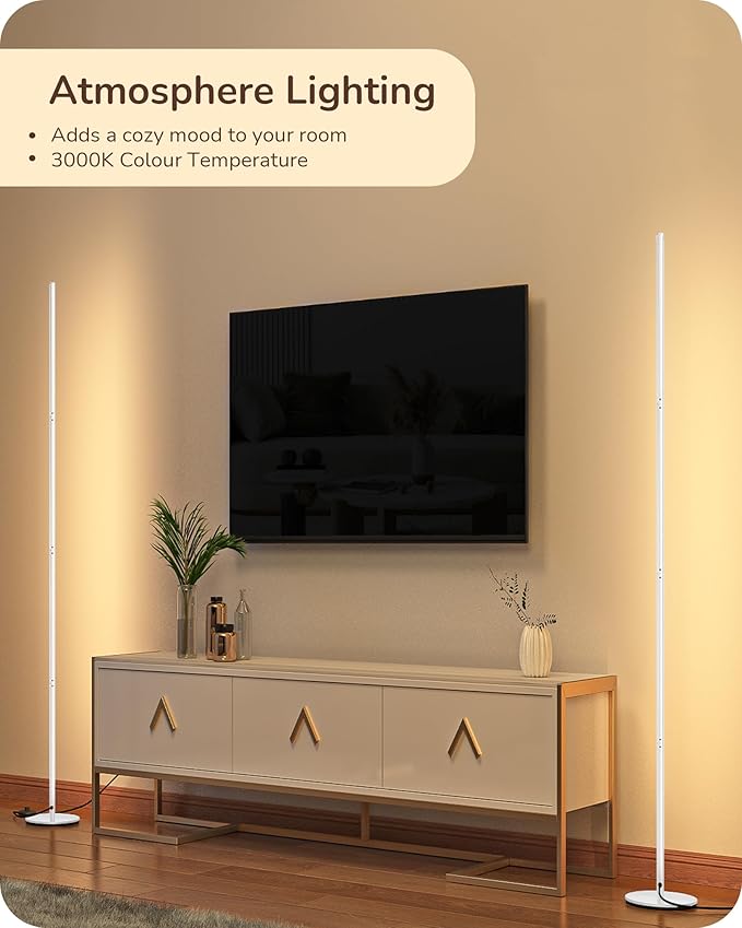 EDISHINE LED Corner Floor Lamp, 57.5" Minimalist Dimmable Sleek Light, Adjustable Height, Tall Floor Lamps for Living Room, Bedroom, Office, 3000K Warm White Light, White