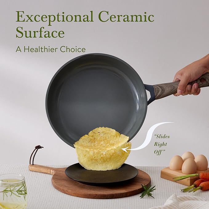 22Pcs Pots and Pans Set Non Stick Non-Toxic Ceramic Cookware Sets Nonstick Kitchen Pot and Pan Set With Lid Gray Granite Induction Compatible with Glass Lids 10" Griddles Frying Pan PFOA/PFOS-Free