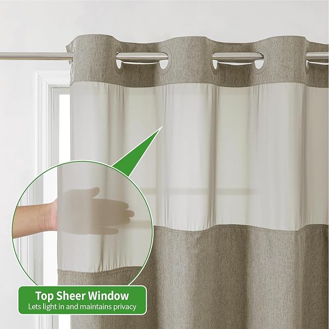 Stall No Hooks Needed Linen Textured Shower Curtain with Snap-in Fabric Liner Set,Hotel Luxury Decor Farmhouse Shower Curtains for Bathroom,Waterproof & Washable,54Wx80H,Khaki/Tan