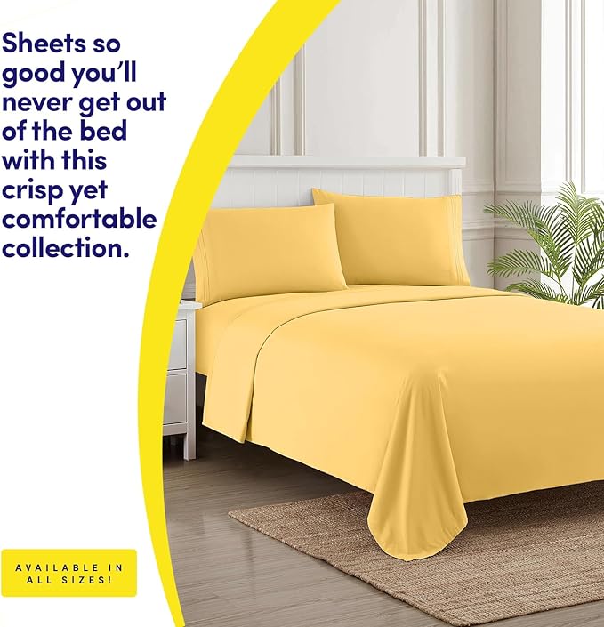 1500 Supreme Collection King Sheet Sets Yellow - Luxury Hotel Bed Sheets and Pillowcase Set for King Mattress - Extra Soft, Elastic Corner Straps, Deep Pocket Sheets, King Yellow