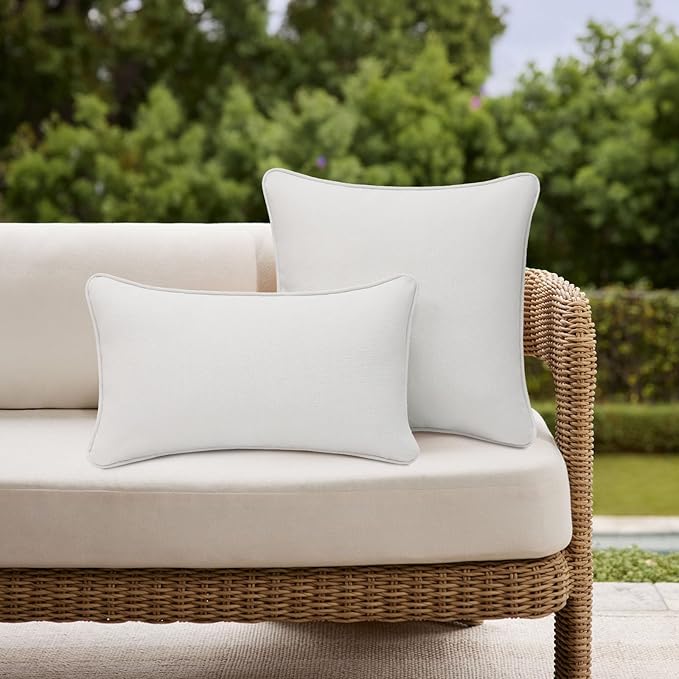 Decorative Outdoor Water Repellent Throw Pillows with Inserts, Set of 4, 20" x12" Pillows for Patio, Backyard, Bed, Couch, and Patio Furniture, Linen