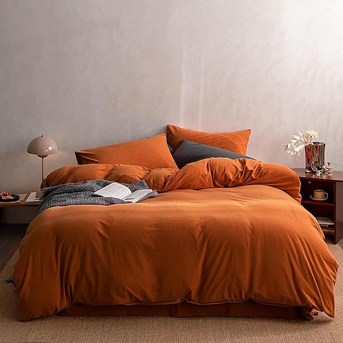 Luxlovery Burnt Orange Fluffy Comforter Set King Rust Caramel Plush Velvet Bedding Comforter Sets Winter Warm Comfy Soft Rust Orange Reddish Brown Sherpa Micromink Bedding Comforter Set