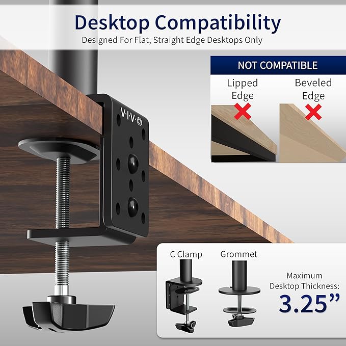 VIVO Dual Monitor Desk Mount, Heavy Duty Fully Adjustable Stand, Fits 2 LCD LED Screens up to 32 inches and 22 lbs Each, Black, STAND-V032