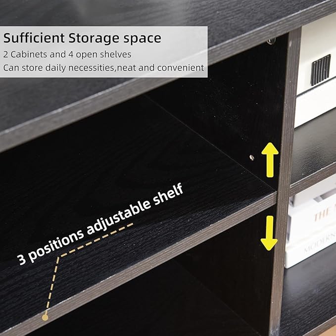 Mid Century Modern TV Consoles for Living Room, TV Stand for TVs Up to 75" - Black Entertainment Center with 2 Gold Metal Mesh Doors & MDF Wood Grain, 15.8" D x 66" W x 23.5" H