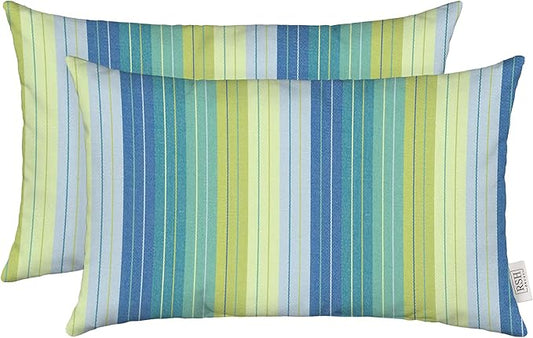 RSH DECOR: Sunbrella Lumbar Throw Pillows Set of 2 | 20" x 12" | Water and Fade-Resistant Performance Fabric | Outdoor Pillow Covers with Down-Alternative Inserts | Seville Seaside