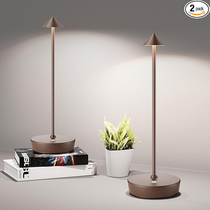 Cordless Table Lamps Rechargeable, 6000mAh Battery Operated LED Desk Lamp Outdoor Waterproof Portable Touch Dimmable Table Night Light for Patio Restaurant Dining Home Set of 2 Rust