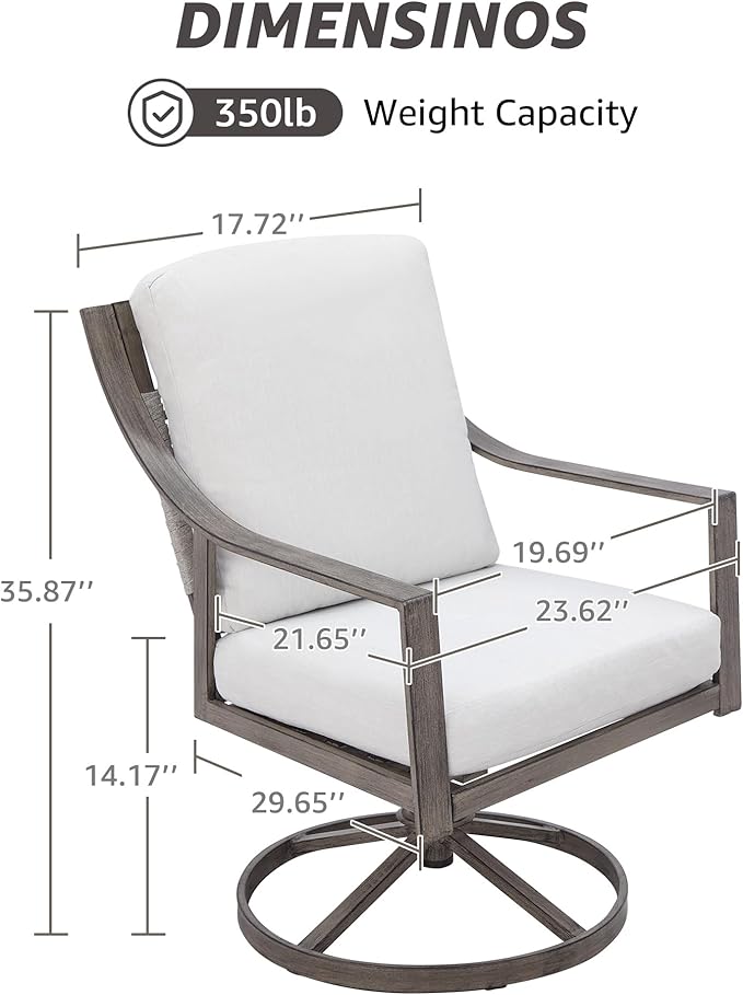 NATURAL EXPRESSIONS 5-Piece Outdoor Patio Dining Set, 4pcs Patio Swivel Rocking Chairs and 38’’ Round Dining Table with 1.65’’ Umbrella Hole