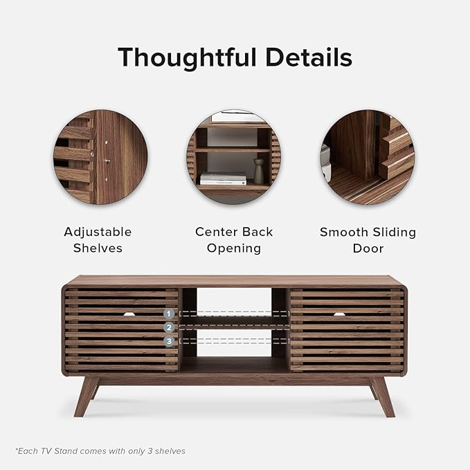 mopio Ensley TV Stand, Mid Century Modern for 55/60/65 inch TV, Farmhouse TV Stand, Entertainment Center with Storage, TV and Media Console for Living Room (Walnut, 59" Tall)