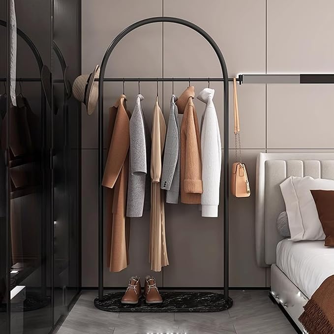 small clothing rack,heavy duty clothes rack with Marble base,metal garment racks for hanging clothes,Modern Coat Rack Freestanding with 2 Hooks for Bedroom Living Room Office