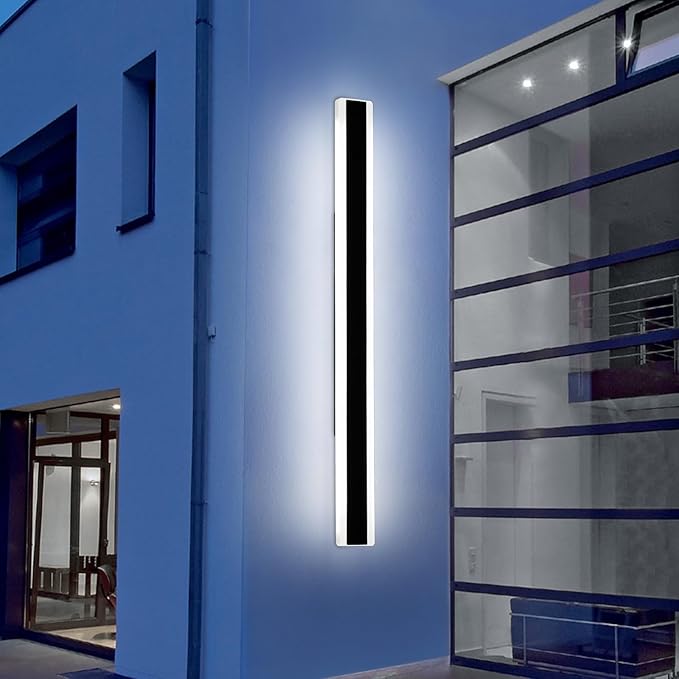 Mikeru 57inch Long Led Wall Light, 6000k Cool White Modern Outdoor Wall Light Ip65 Waterproof Black Acrylic Porch Exterior Lighting Fixtures, Exterior Wall Mount Lights for Garage Front Door
