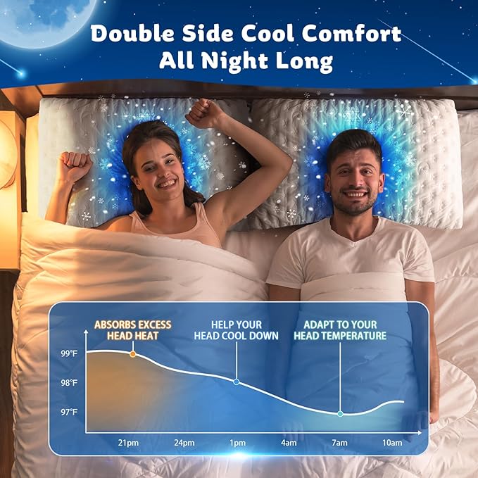 Cooling Side Sleeper Pillow for Neck and Shoulder Pain, Luxury Shredded Memory Foam Curved Bed Pillows for Sleeping Set of 2- Adjustable King Size- Washable Cover Crescent White