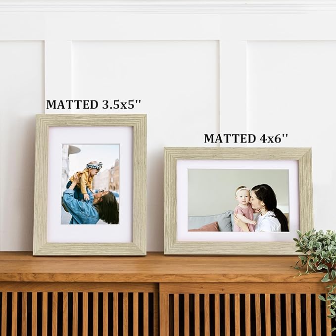 Egofine 5x7 Picture Frame Made of Solid Wood,Covered by Plexiglass Display Pictures 3.5x5/4x6 with Mat or 5x7 Without Mat for Table Top Display and Wall Mounting Photo Frame, Distressed Wood Grain