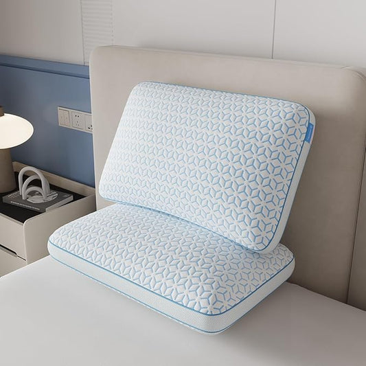 Sweetnight Cooling King Pillows, Memory Foam Pillows 2 Pack for Hot Sleepers, Cold Bed Pillows, Washable with Removable Ice Silky Cover 19"X35"