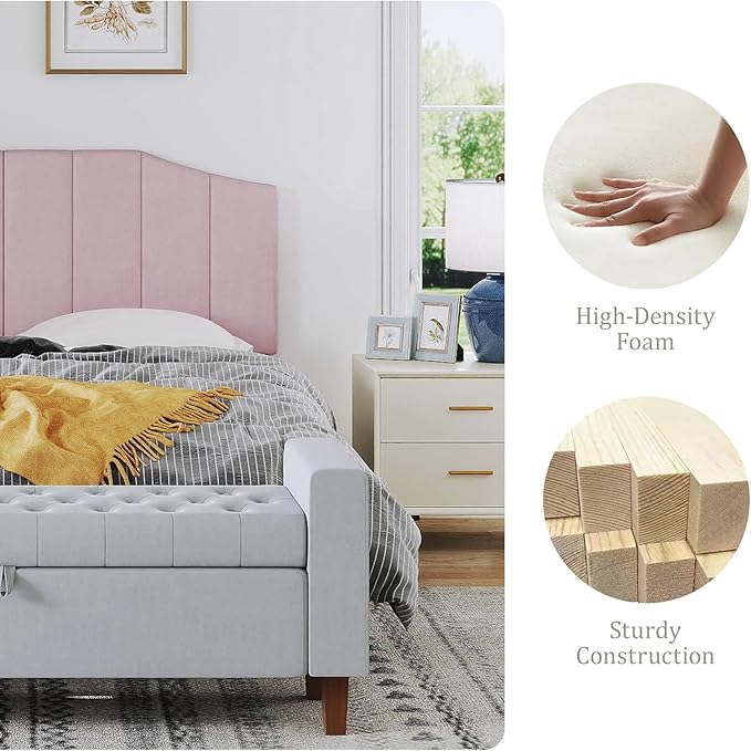 Velvet Queen Size Headboard, Upholstered Headboard Queen/Full Size Wall Mount and Bed Frame Mount, Featuring High-Density Sponge Padding Luxury Texture Easy Assembly Comfort Style-Pink