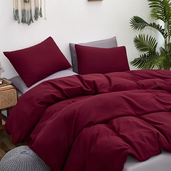 Cottonight Burgundy Comforter Set Full Wine Red Bedding Set Full Solid Claret Comforter Modern Blanket Quilt Breathable Durable Dark Red Comforter Set for Women Men
