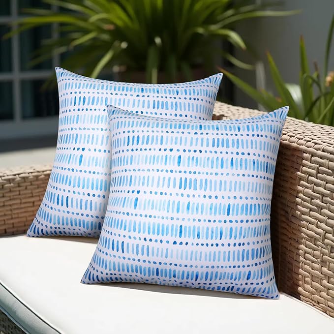 Pack of 2 18x18 Outdoor Pillows, Waterproof Throw Pillows with Inserts, Decorative Patio Pillows for Garden, Couch, Furniture, Sofa, Bed, Living Room(Pebble Blue)