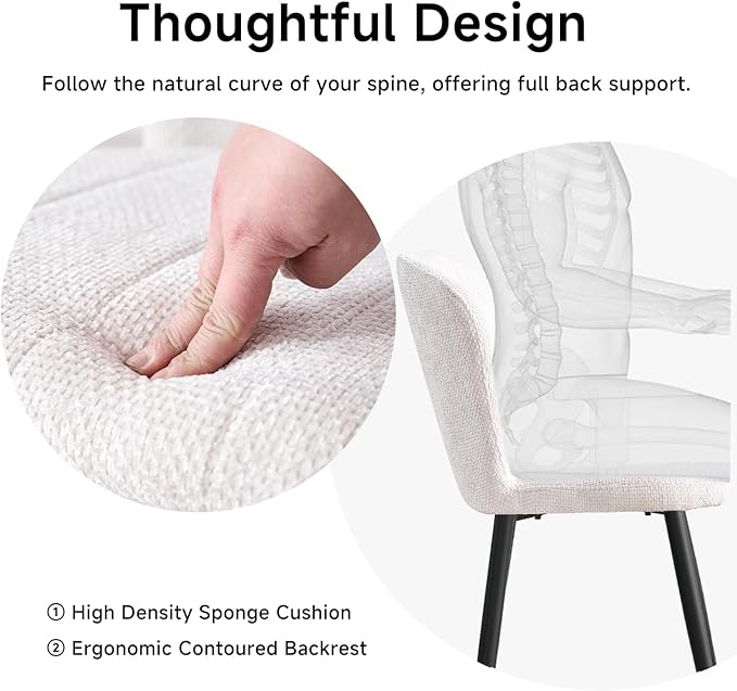 47" Round Dining Room Table Set for 4, [Fanned Base] [1.38" Thick Top] Wood Kitchen Table with 4 Chenille Dining Chairs