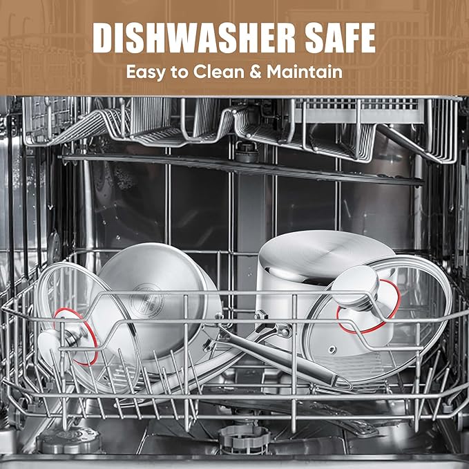 E-far Stainless Steel Saucepan Set - 1Qt & 2 Qt, Triply Sauce Pan Pot with Lid for Cooking Pasta Warming Milk Boiling Water, Small Metal Cookware for Kitchen, Induction Ready & Heavy Duty