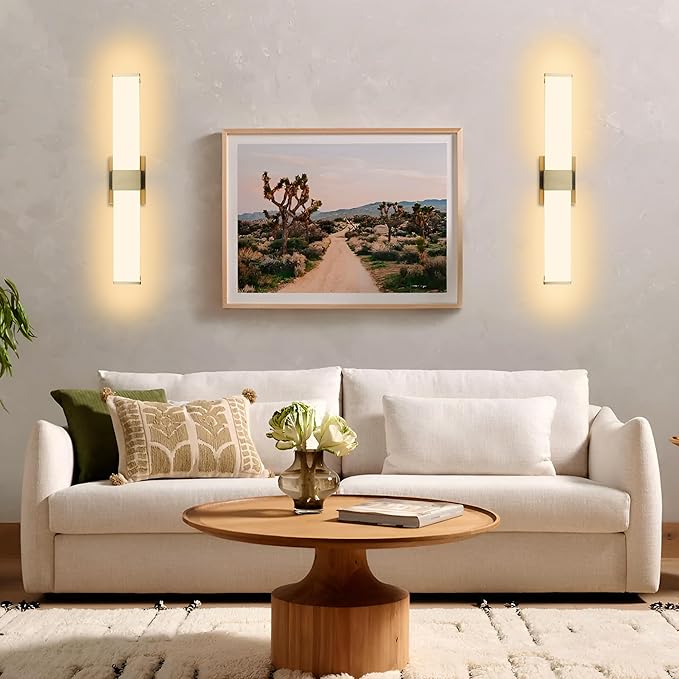 Kalium 24in Modern Wall Sconces, Dimmable Bathroom Vanity Lights, 3000K Warm White LED Indoor Sconces Lighting for Bathroom, Stairs, Living Room, Bedroom. Hardwired.
