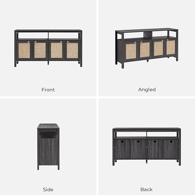 SICOTAS Rattan TV Stand for Television up to 120 Inch - Large Entertainment Center with Storage and Open Shelves, Boho Media TV Console Cabinet with Doors and Adjustable Shelf for Living Room