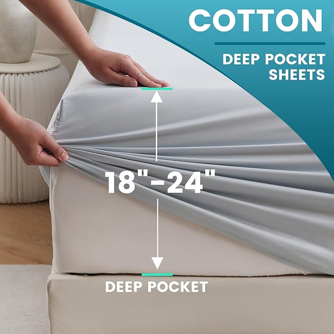 Bedlifes King Sheet Set, Extra Deep Pocket 18-24 Inches,1000Thread Count 100% Egyptian Cotton, Soft and Breathable Sateen 4-Piece,Light Blue