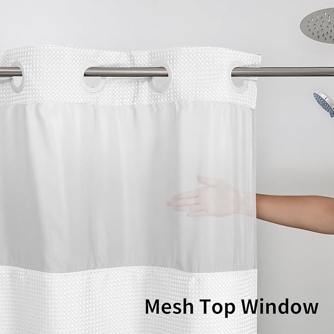 Colorful Star Small Stall Waffle Weave Shower Curtains, 256GSM Heavy Duty Shower Curtain with Snap in Fabric Liner, Hotel Style No Hook Waterproof Bathroom Curtain Set, 36 x 75 Inch, White