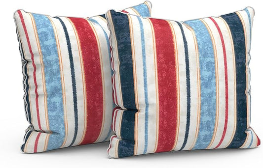 LVTXIII Set of 2 Patio Throw Pillows Waterproof 16"x16" Fade Resistant Outdoor Throw Pillows with Inserts, Fluffy Decorative Garden Toss Pillow Cushions for Home Patio Coach Sofa Use, Stripe Red Blue