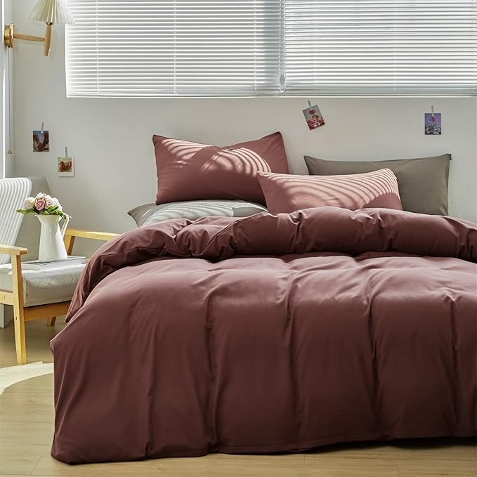 CLOTHKNOW Brick Red Queen Size Comforter Set 3Pcs Brownish Bedding Comforter Sets Dark Rust Comforter Rust Red Queen with 2 x Pillowcases