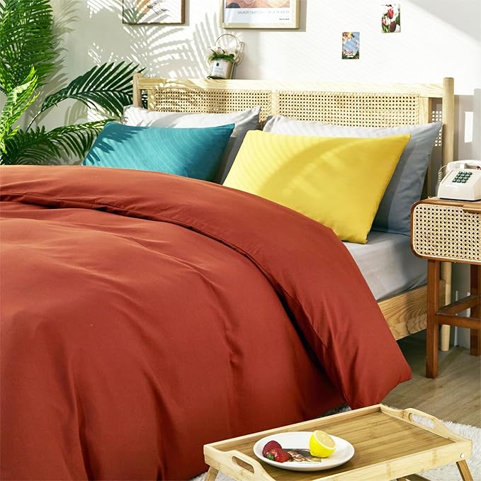 CLOTHKNOW Burnt Orange King Size Comforter Set 3Pcs Terracotta Bedding Comforter Sets Rust Comforter King Caramel Comforter Sets King