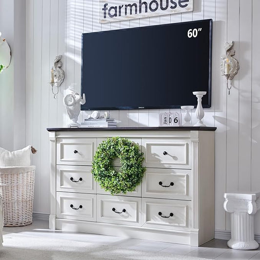 Farmhouse 9 Drawers Dresser for Bedroom, 55" Wide Large Dressers & Chests of Drawers w/Roman Column, Storage Dressers Organizer for Bedroom, Hallway, Living Room, White