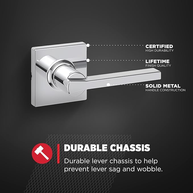 Kwikset Casey Interior Passage Door Handle, Lever For Closet and Hallway Doors, Reversible Non-Locking Handle Lever, Polished Chrome