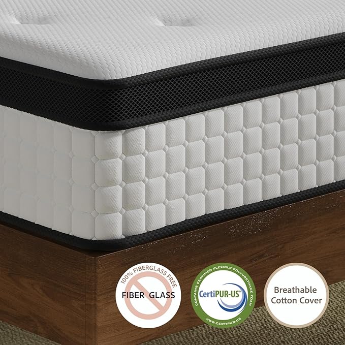 Hybrid Mattress 12 Inch Twin Size Mattresses in a Box , Medium Firm Cooling Gel Memory Foam for Pressure & Pain Relief , Motion Isolation, Edge Support , CertiPUR-US