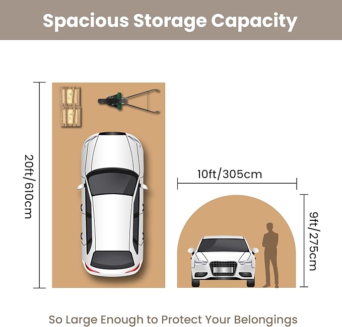 SUNBURY Carport, 10x20 FT Heavy Duty Canopy, Portable Garage with All-Steel Metal Frame & Double Zipper Doors, Round Style Outdoor Storage Shed for Car, Truck, Boat, Patio Furniture, Brown