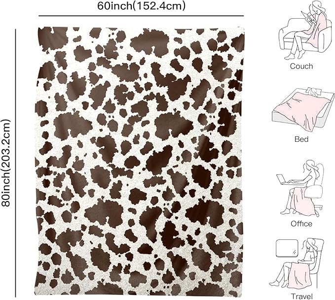 Cow Print Fluffy Cozy Blanket for Bed-Black and White,Super Soft Throw Blanket for Couch-Cow Print Birthday Gift for Women Large Size 60×80 inches