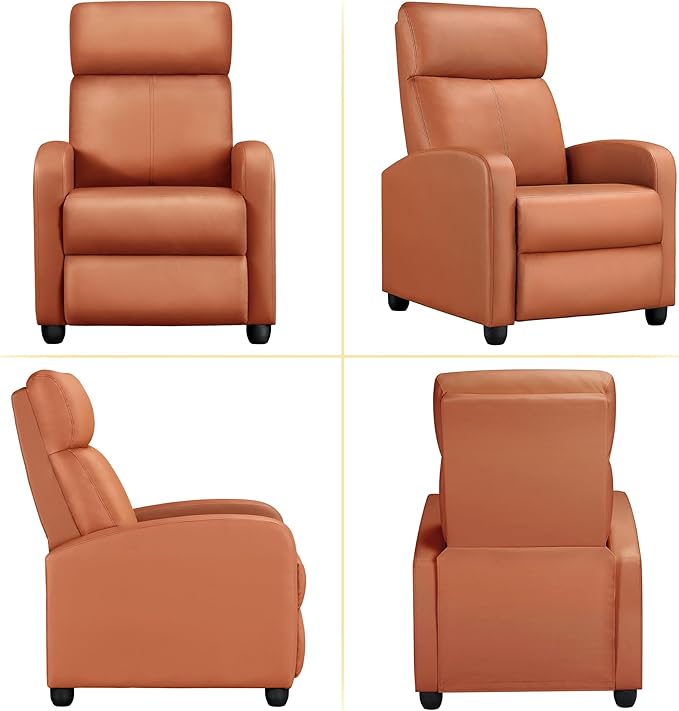 Yaheetech Recliner Chair PU Leather Recliner Sofa Home Theater Seating with Lumbar Support Overstuffed High-Density Sponge Push Tan Recliners