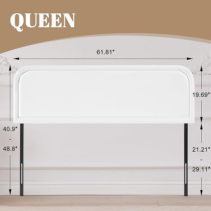 Velvet Fabric Headboard Queen, Upholstered Headboard Queen Size Only, Dorm Bed Headboards from 41” to 49” Height, Sturdy and Durable Solid Wood Bed Head Board, White