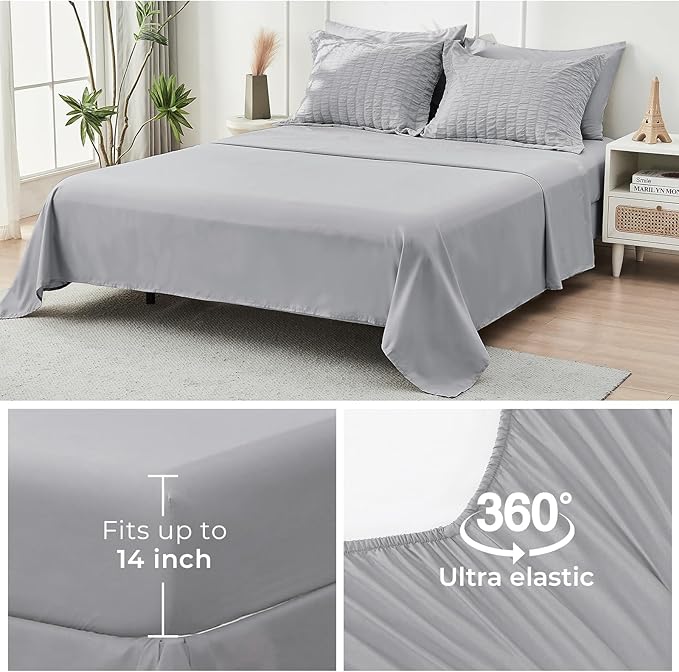 HYMOKEGE Light Grey Twin XL Comforter Set Seersucker 5 Pieces, All Season Luxury Bed in a Bag for Bedroom, Bedding Set with Comforter, Sheets, Pillowcase & Sham