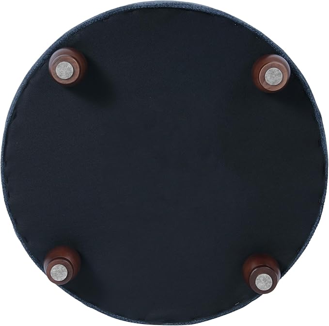 Homepop Home Decor | Large Button Tufted Woven Round Storage Ottoman for Living Room & Bedroom (Navy Woven) 25 inch D x 25 inch W x 15 inch H