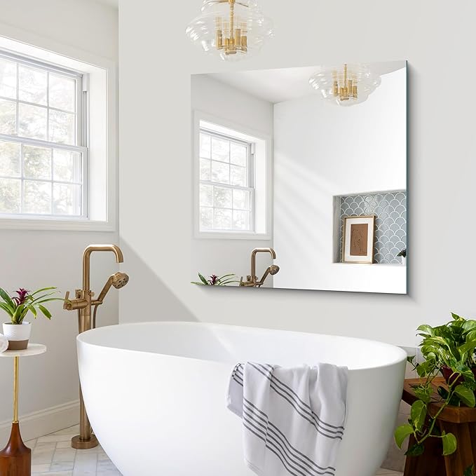 Frameless Mirror, 42x42 inch Square Bathroom Mirrors for Wall, Upgraded Shatterproof Vanity Mirror Over Sink with Polished Edge for Bathroom,Bedroom,Living Room and Entryway