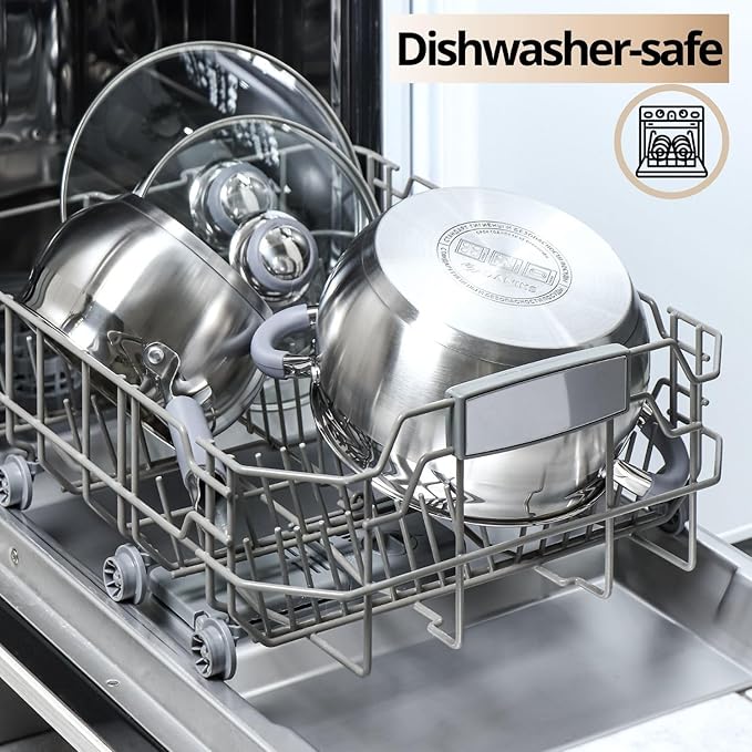 Daniks Modern 6-Piece Stainless Steel Induction Cookware Set – Dishwasher Safe Pots with Heatproof Handles, Glass Lids, Silver