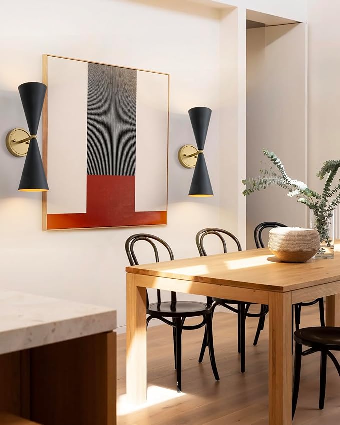 Modern Black Gold Wall Sconce, Vintage Double Heads Up and Down Sconces Wall Lighting, Indoor Hardwired Wall Lamp Fixture for Bathroom Bedroom Living Room Hallway